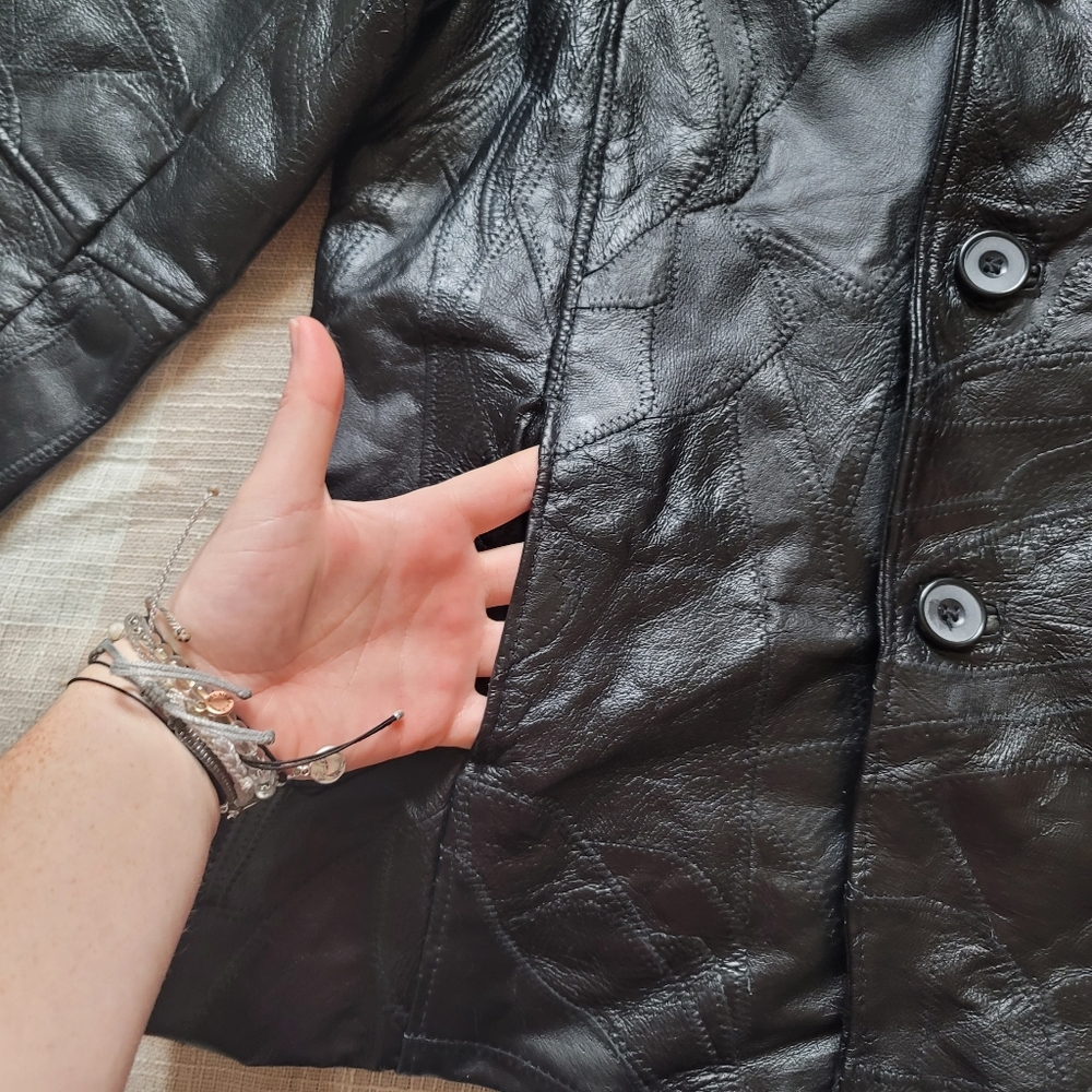 Vintage Patchwork Leather Blazer Jacket - image 6